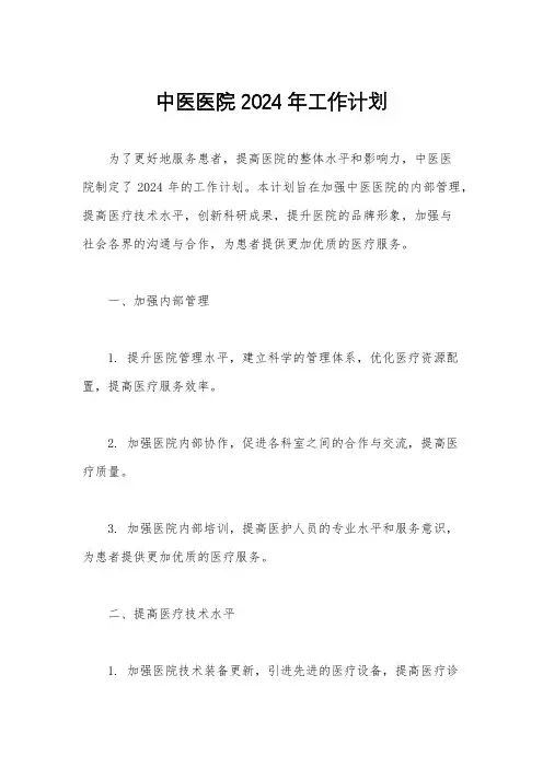 中医医院2024年工作计划