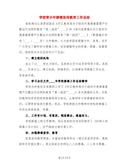 学校青少年禁毒宣传教育工作总结(3篇)