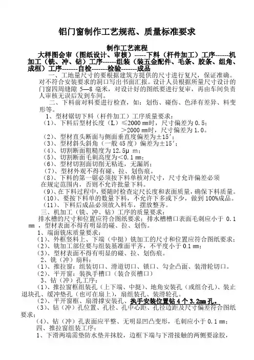 铝门窗车间制作质量求标准规范3.15新