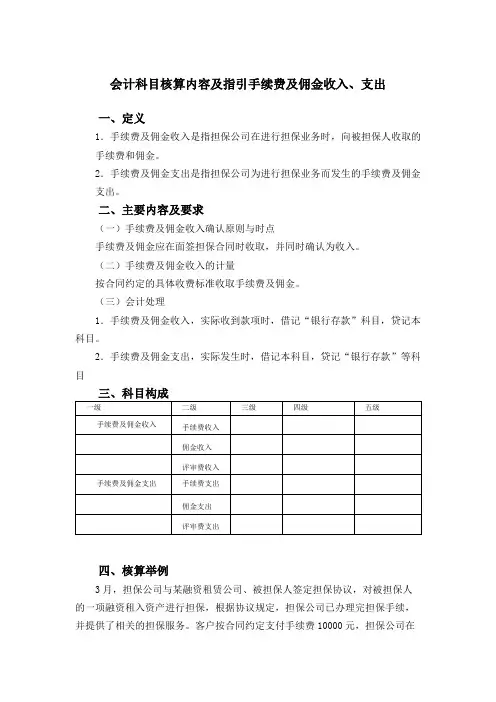 会计科目核算内容及指引手续费及佣金收入、支出
