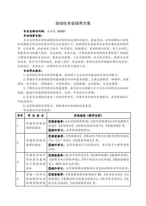 自动化专业培养方案