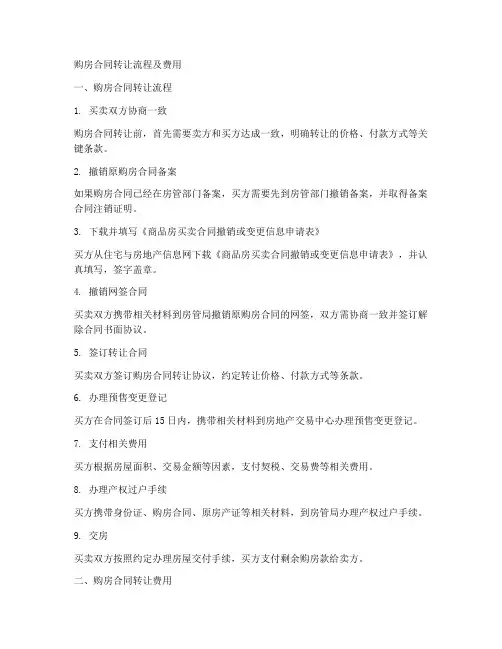 购房合同转让流程及费用