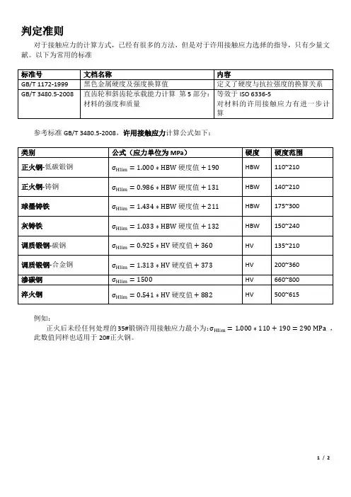 常用材料许用接触应力