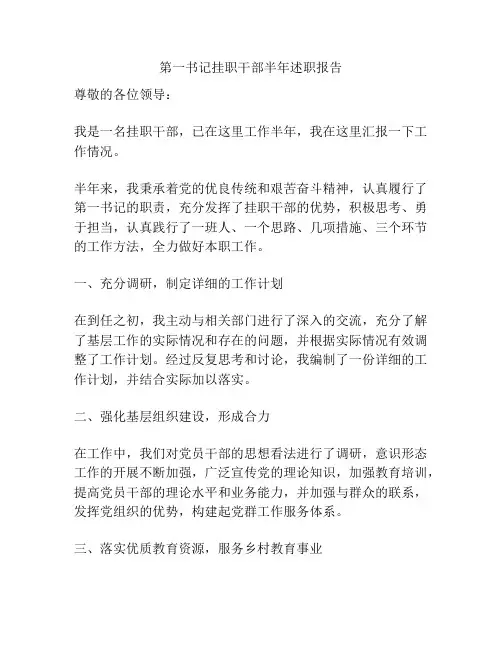 第一书记挂职干部半年述职报告