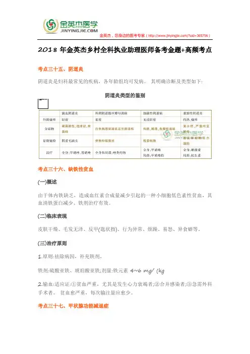2018年金英杰乡村全科执业助理医师备考金题+高频考点