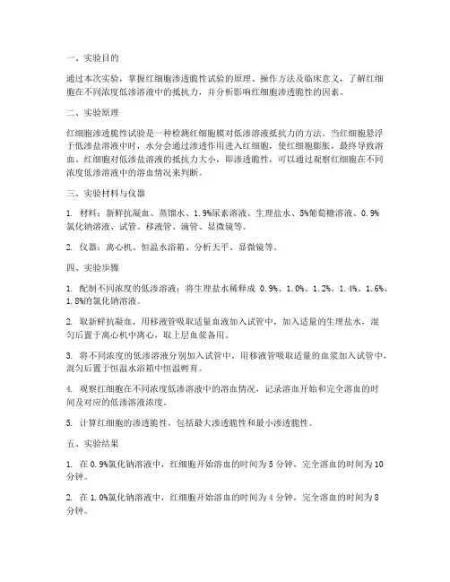 红细胞的脆性实验报告