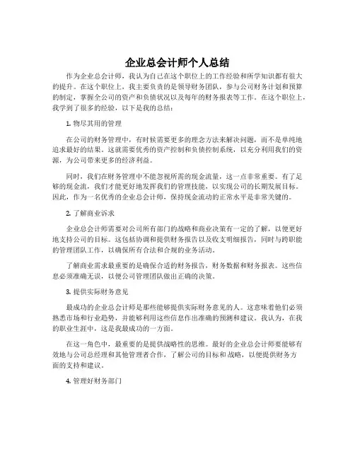 企业总会计师个人总结