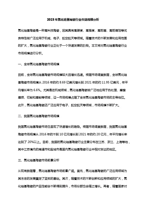 2023年氮化硅基陶瓷行业市场规模分析
