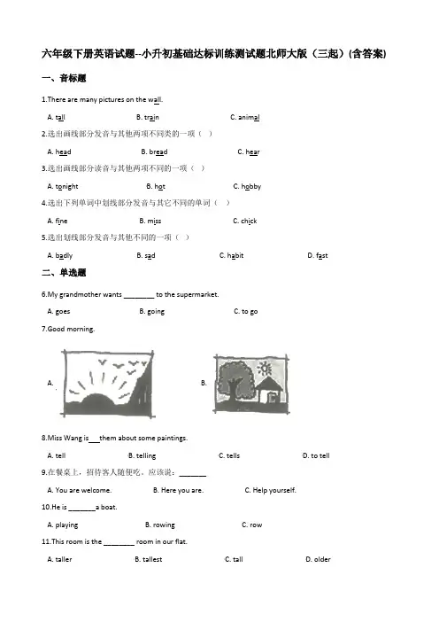 六年级下册英语试题--小升初基础达标训练测试题(精品)  北师大版(三起)(含答案)