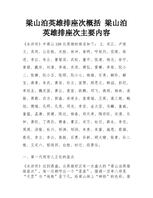 梁山泊英雄排座次概括 梁山泊英雄排座次主要内容 