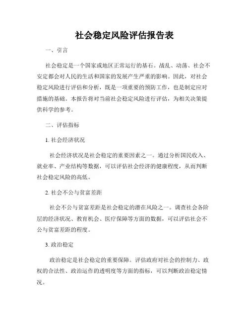 社会稳定风险评估报告表