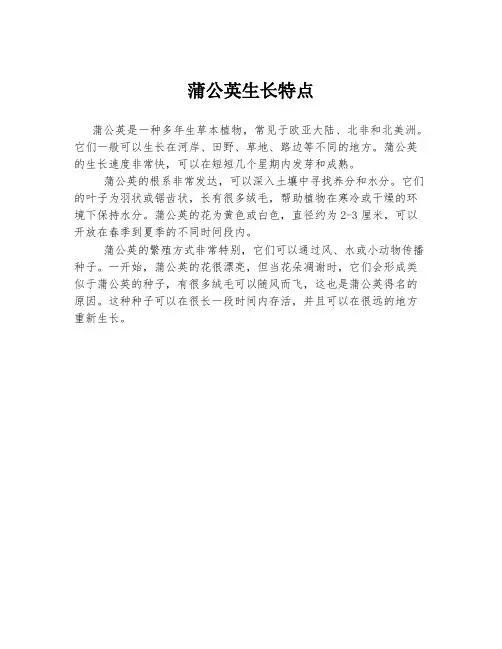 蒲公英生长特点