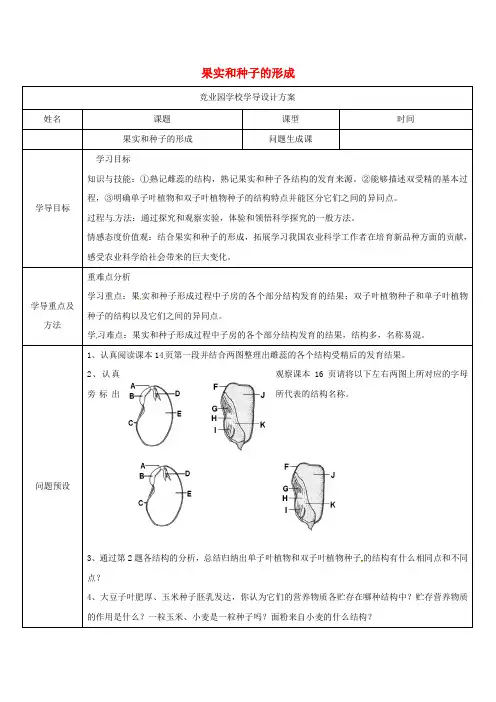 济南版生物-八年级上册-果实和种子的形成教案
