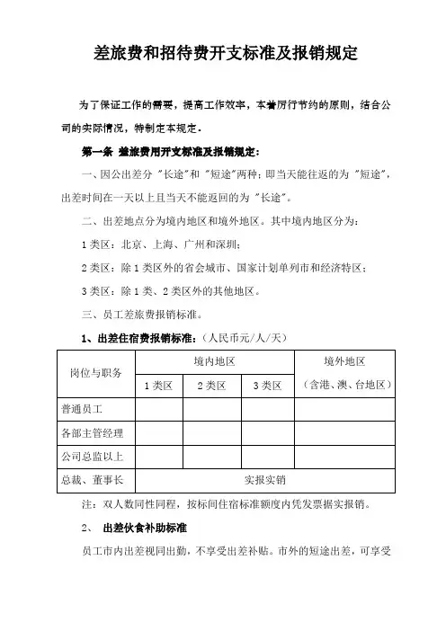 差旅费和招待费开支标准及报销规定