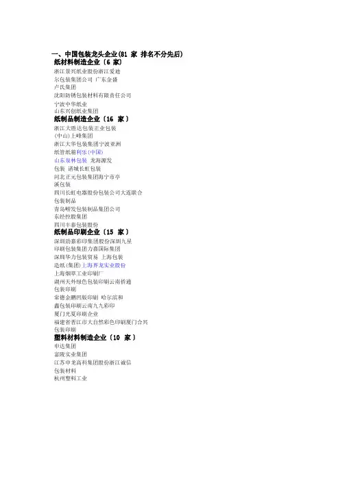 中国包装龙头企业(81家)