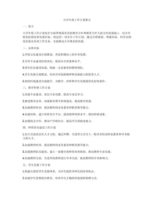 大学年度工作计划要点