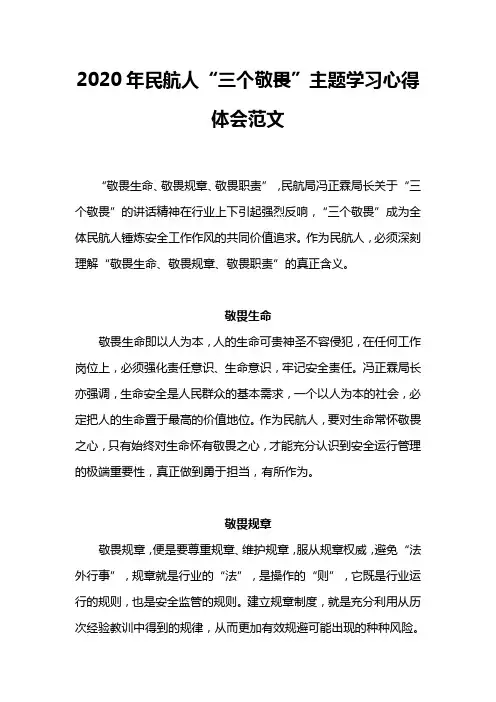 2020年民航人“三个敬畏”主题学习心得体会范文