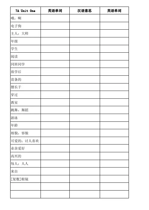 最新牛津译林版7A教材单词表