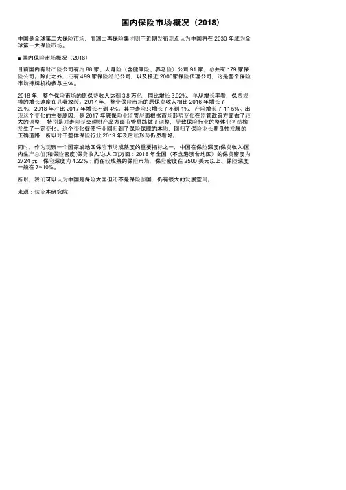 国内保险市场概况（2018）