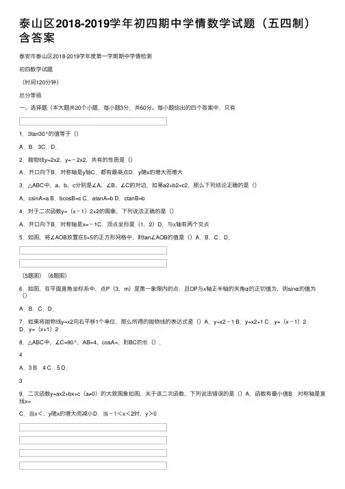泰山区2018-2019学年初四期中学情数学试题（五四制）含答案