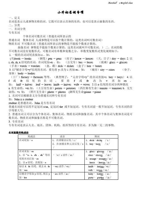 小升初英语衔接班名词专项讲解及练习