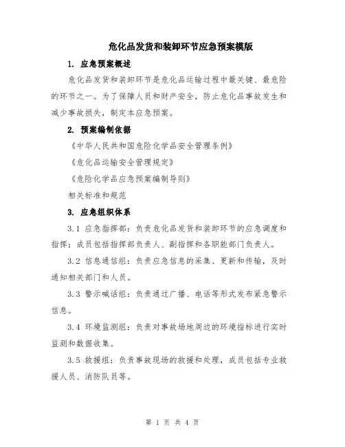危化品发货和装卸环节应急预案模版