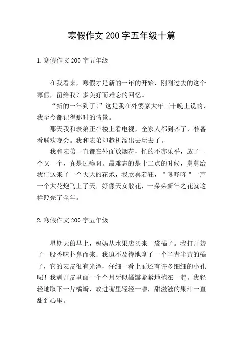 寒假作文200字五年级十篇