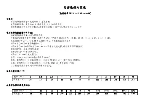 母排数据对照表