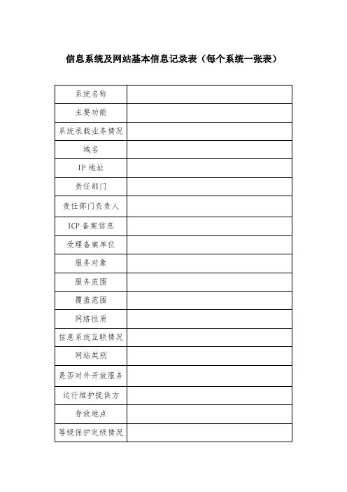 信息系统及网站基本信息记录表(每个系统一张表)
