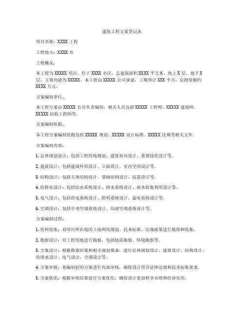 建筑工程方案登记表