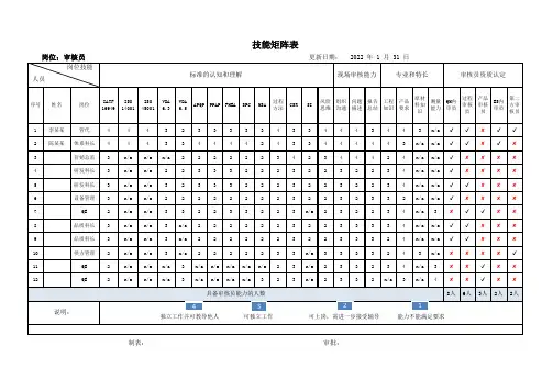 内审员技能矩阵表案例模板