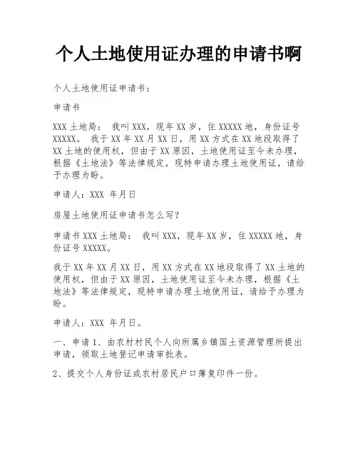 个人土地使用证办理的申请书啊
