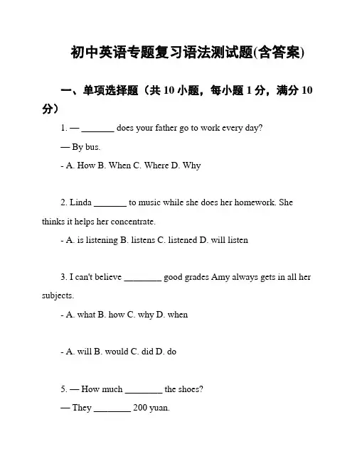 初中英语专题复习语法测试题(含答案)