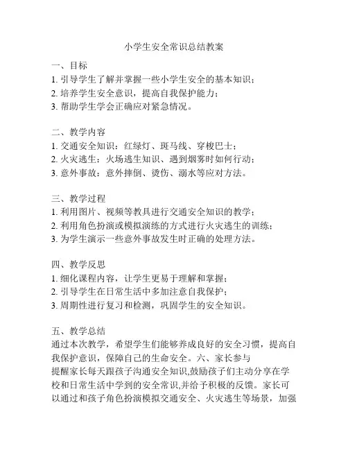 小学生安全常识总结教案