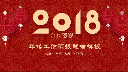 中国风金狗贺岁年终工作汇报总结PPT通用模板