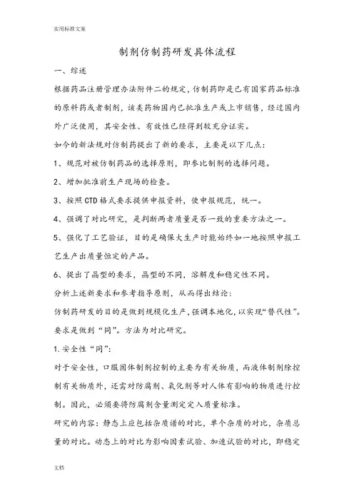 制剂仿制药研发具体流程