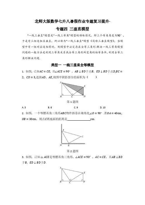 北师大版数学七升八暑假作业专题复习提升 专题四 三垂直模型(含答案)