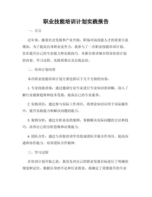 职业技能培训计划实践报告