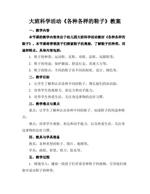 大班科学活动《各种各样的鞋子》教案