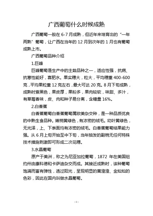 广西葡萄什么时候成熟