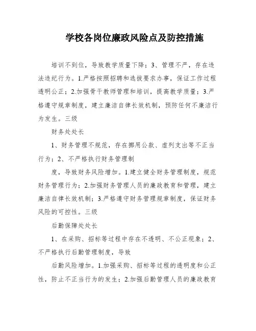 学校各岗位廉政风险点及防控措施