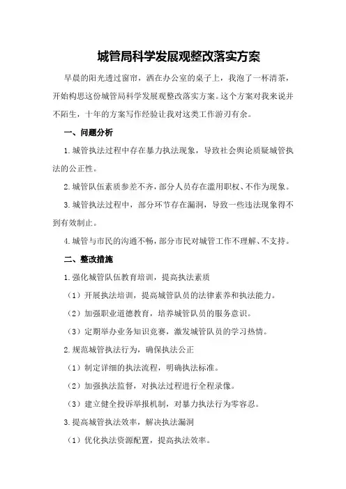 城管局科学发展观整改落实方案