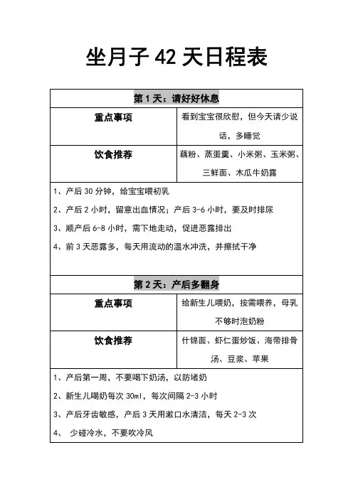 42月子日程表