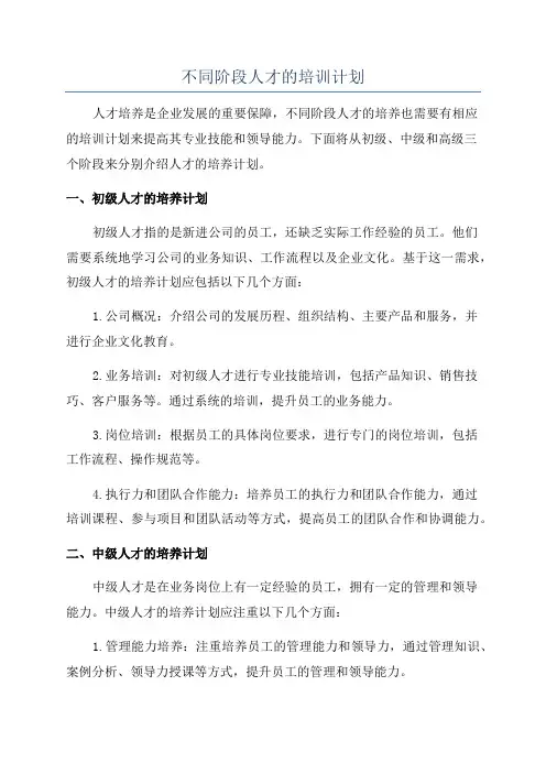 不同阶段人才的培训计划