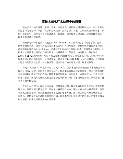 膜技术在电厂水处理中的应用