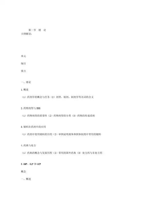 主管药师考试相关专业知识药剂学课程讲义：第一节绪论