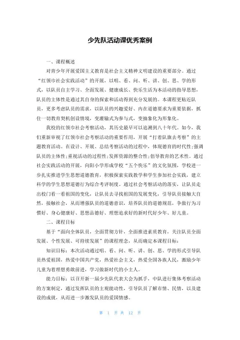 少先队活动课优秀案例