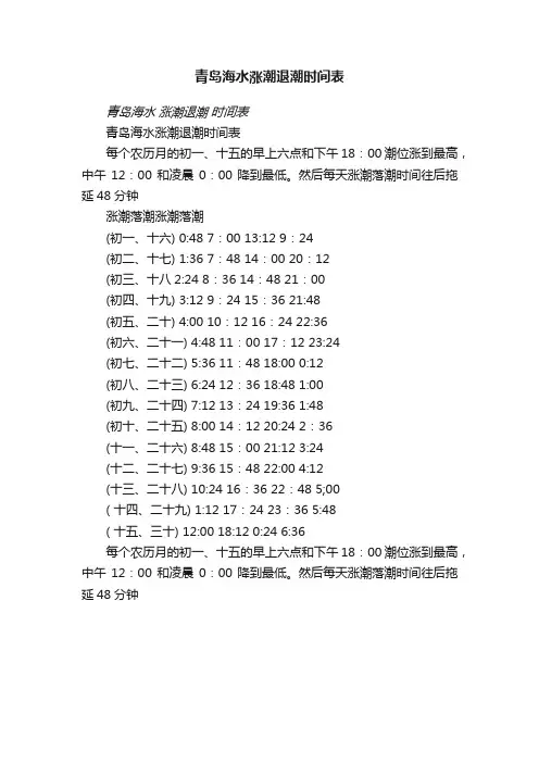 青岛海水涨潮退潮时间表