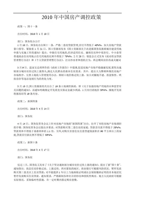 2010年中国房地产调控政策