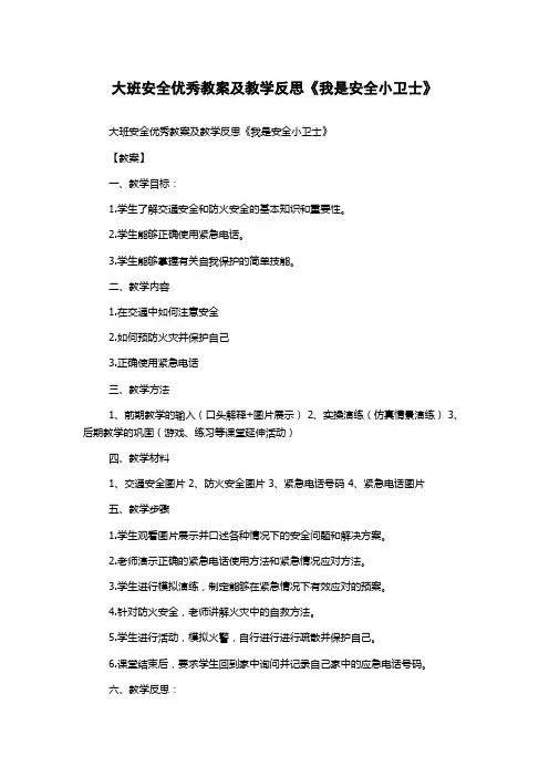 大班安全优秀教案及教学反思《我是安全小卫士》